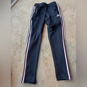 Adidas Kids Black Joggers with Pink Stripes